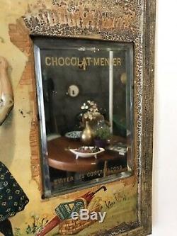 Ancienne Tole Lithographie Plaque Emaillee Miroir Chocolat Menier Suchard Milka