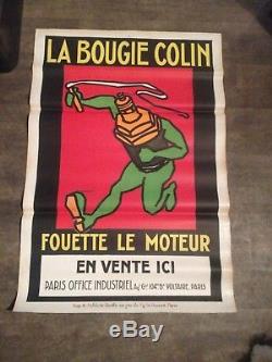 Ancienne affiche bougie colin 1940 no copie plaque emaillee garage moto auto
