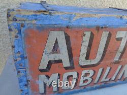 Ancienne caisse à bidon d'huile plaque publicitaire garage automobile mobiline