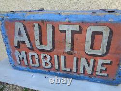 Ancienne caisse à bidon d'huile plaque publicitaire garage automobile mobiline