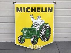 Ancienne et Authentique Plaque Emaillee Michelin Pneus Tracteur Top état