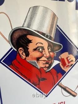 Ancienne et authentique plaque émaillée vin du postillon plate à oreilles