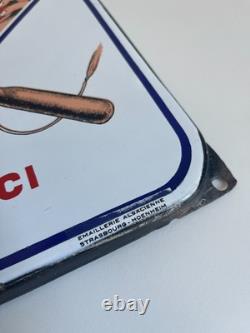 Ancienne et authentique plaque émaillée vin du postillon plate à oreilles