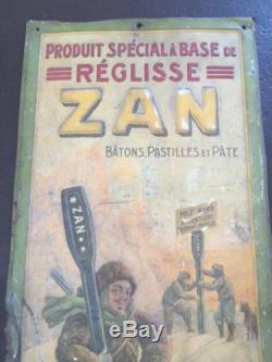 Ancienne et originale plaque publicitaire en tôle pour du réglisse ZAN