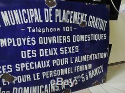 Ancienne grande plaque émaillé Bureau Municipal de placement Gratuit 1900 Nancy
