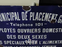 Ancienne grande plaque émaillé Bureau Municipal de placement Gratuit 1900 Nancy