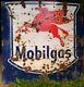 Ancienne grande plaque émaillé MOBILGAS industrie, vintage, garage, auto, moto