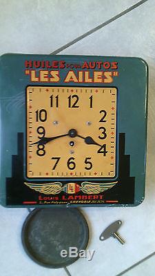 Ancienne pendule publicitaire garage atelier bidon huile auto clock no copy japy