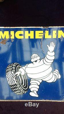 Ancienne plaque DOUBLE MICHELIN BIBENDUM 1982, lof, vintage, garage émaillée