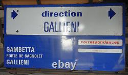 Ancienne plaque Métro Paris, Gambetta, Porte de Bagnolet, Gallieni. Métal 50's