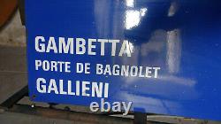 Ancienne plaque Métro Paris, Gambetta, Porte de Bagnolet, Gallieni. Métal 50's
