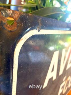 Ancienne plaque de rue en tôle émaillée bombée panneau Avenue des écoles vintage