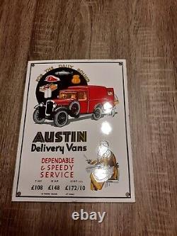 Ancienne plaque émaillée Austin Delivery Vans Speedy Service Voiture
