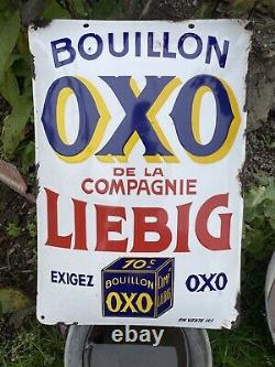 Ancienne plaque émaillée BOUILLON OXO LIEBIG ÉPICERIE 1920/25 Enseigne Boeuf