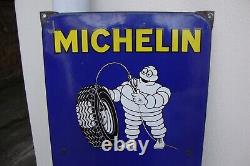 Ancienne plaque émaillée Bibendum MICHELIN pneus, gonflage, garage voiture (B)