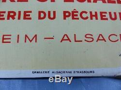 Ancienne plaque émaillée Bière CENTENAIRE Brasserie du Pêcheur FISCHER EAS