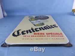 Ancienne plaque émaillée Bière CENTENAIRE Brasserie du Pêcheur FISCHER EAS