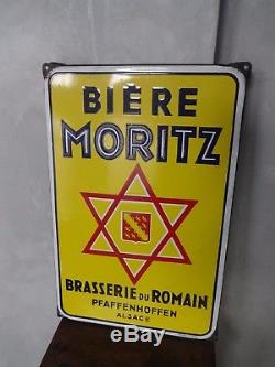Ancienne plaque émaillée Bière MORITZ Brasserie du Romain Bière d'Alsace
