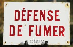 Ancienne plaque émaillée DÉFENSE DE FUMER