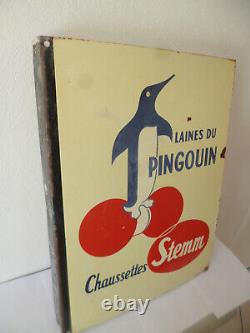 Ancienne plaque emaillée EAS publicitaire STEMM Laines du pingouin 60cm x 45 cm
