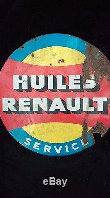 Ancienne plaque émaillée HUILE RENAULT 1950, lof, vintage, garage