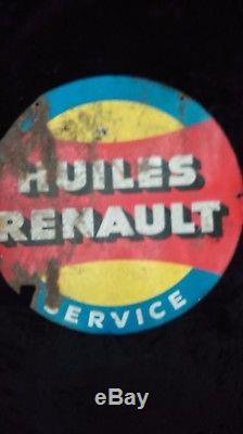 Ancienne plaque émaillée HUILE RENAULT 1950, lof, vintage, garage
