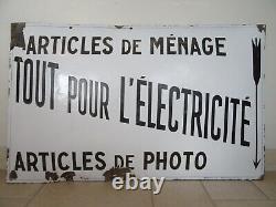 Ancienne plaque émaillée MENAGE ELECTRICITE PHOTO french enamel sign emailschild