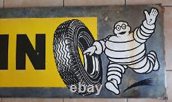 Ancienne plaque émaillée MICHELIN BIBENDUM pneu automobile garage 175X43cm