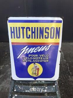 Ancienne plaque émaillée Pneu vélo moto scooter HUTCHINSON garage cycle MICH