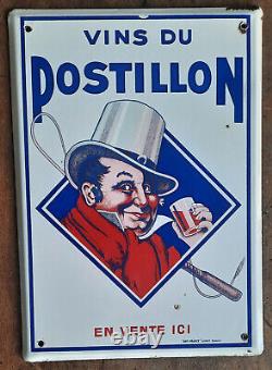 Ancienne plaque émaillée VINS DU POSTILLON Art France Luynes bar deco 35x25cm