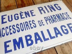 Ancienne plaque émaillée bombée 1930s Pharmacie commerce Eugène RING 48x30 cm