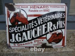 Ancienne plaque émaillée bombée J. GAUCHER produits vétérinaires, années 1930