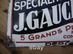 Ancienne plaque émaillée bombée J. GAUCHER produits vétérinaires, années 1930