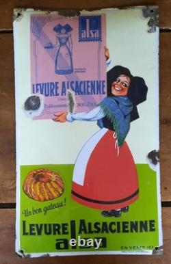 Ancienne plaque émaillée bombée LEVURE ALSACIENNE ALSA Eas cuisine café 49x28cm