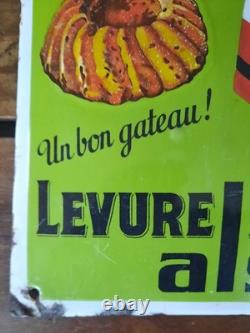 Ancienne plaque émaillée bombée LEVURE ALSACIENNE ALSA Eas cuisine café 49x28cm