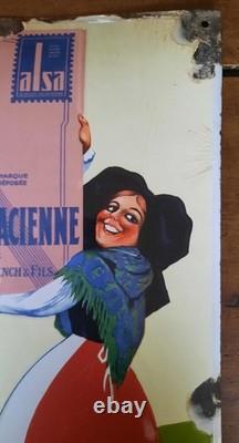 Ancienne plaque émaillée bombée LEVURE ALSACIENNE ALSA Eas cuisine café 49x28cm