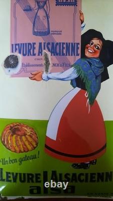 Ancienne plaque émaillée bombée LEVURE ALSACIENNE ALSA Eas cuisine café 49x28cm