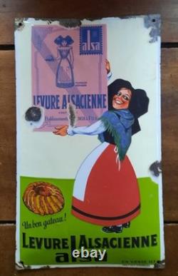 Ancienne plaque émaillée bombée LEVURE ALSACIENNE ALSA Eas cuisine café 49x28cm