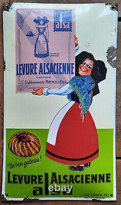 Ancienne plaque émaillée bombée Levure Alsacienne ALSA 29X49cm EAS cuisine café