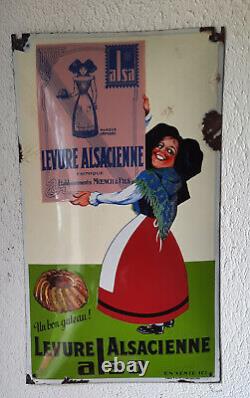 Ancienne plaque émaillée bombée Levure Alsacienne ALSA 29X49cm EAS cuisine café