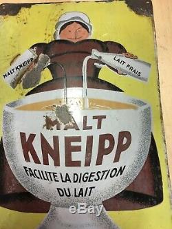 Ancienne plaque emaillée bombée Malt Kneipp Beuville