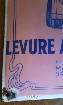 Ancienne plaque émaillée bombée TIMBRE LEVURE ALSACIENNE ALSA Eas 29,5x19cm