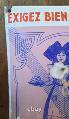 Ancienne plaque émaillée bombée TIMBRE LEVURE ALSACIENNE ALSA Eas 29,5x19cm