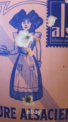 Ancienne plaque émaillée bombée TIMBRE LEVURE ALSACIENNE ALSA Eas 29,5x19cm