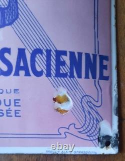 Ancienne plaque émaillée bombée TIMBRE LEVURE ALSACIENNE ALSA Eas 29,5x19cm