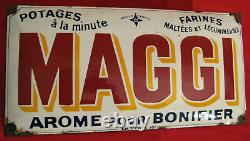 Ancienne plaque émaillée cuisine MAGGI AROME POUR BONIFIER années 20 24x49cm