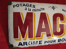 Ancienne plaque émaillée cuisine MAGGI AROME POUR BONIFIER années 20 24x49cm