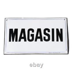 Ancienne plaque émaillée d'utilité bombée / Magasin / 24.8 cm x 14.9 cm