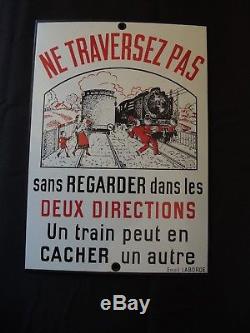 Ancienne plaque émaillée de Passage à niveau SNCF train