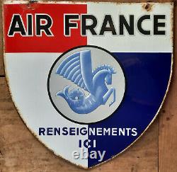 Ancienne plaque émaillée double face AIR FRANCE crevette écusson 50x50cm E. A. S